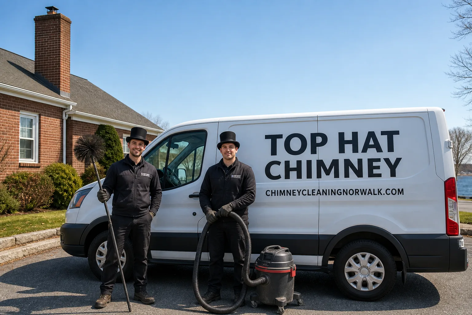 Top Hat Chimney chimney cleaning service vehicle and crew in Norwalk, CT